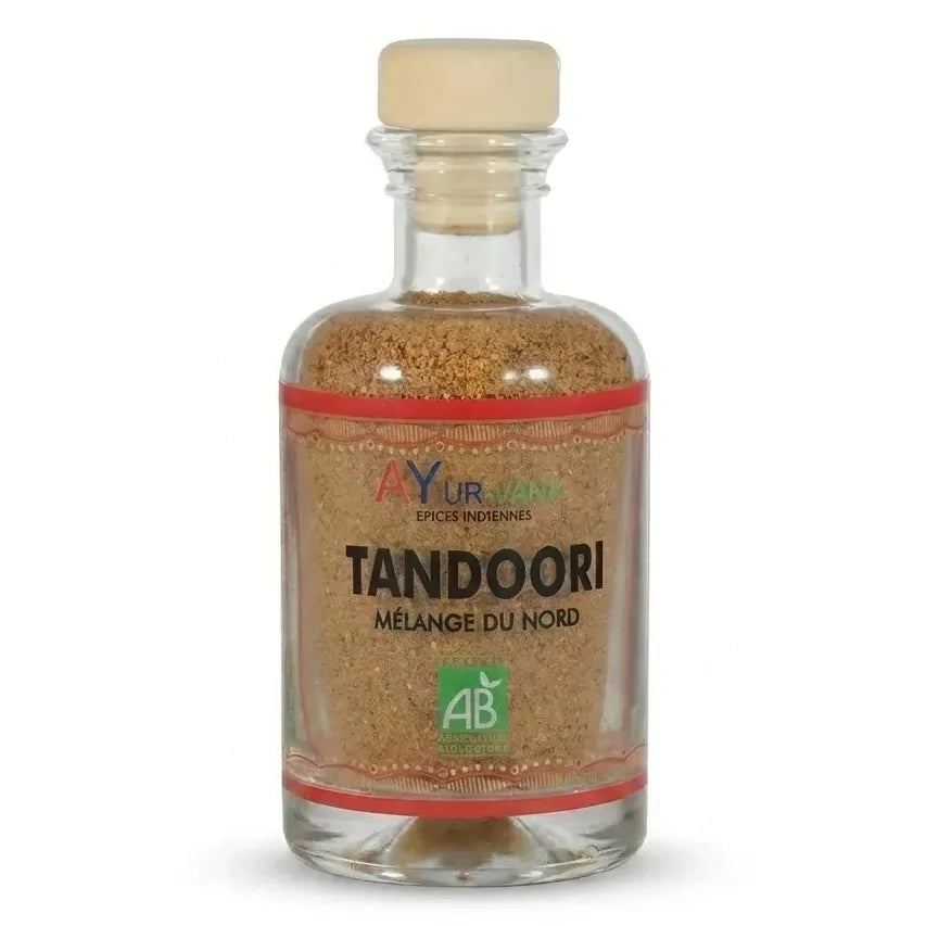 Pot de Tandoori bio Ayurvana - épices organiques en verre avec étiquette