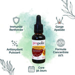Teinture mère Propolis brune Propolia avec 5 bénéfices : immunité, gorge, antioxydant, 21%, cure 30j