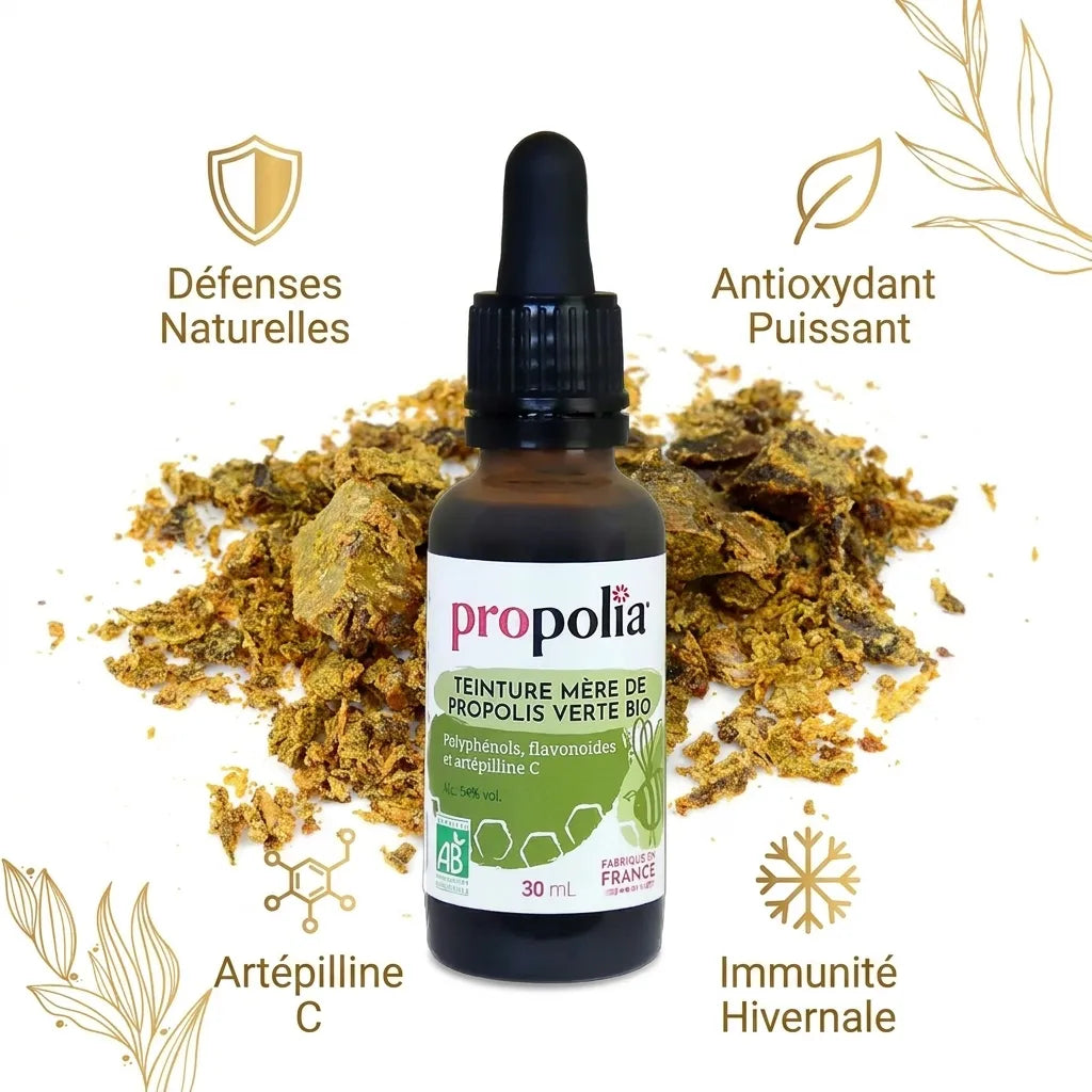 Teinture mère propolis verte bio Propolia 30ml avec bénéfices immunité et antioxydant