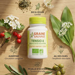 Tensio 4 Bio complément alimentaire vegan en gélules avec aubépine, ail des ours et feuille d'olivier