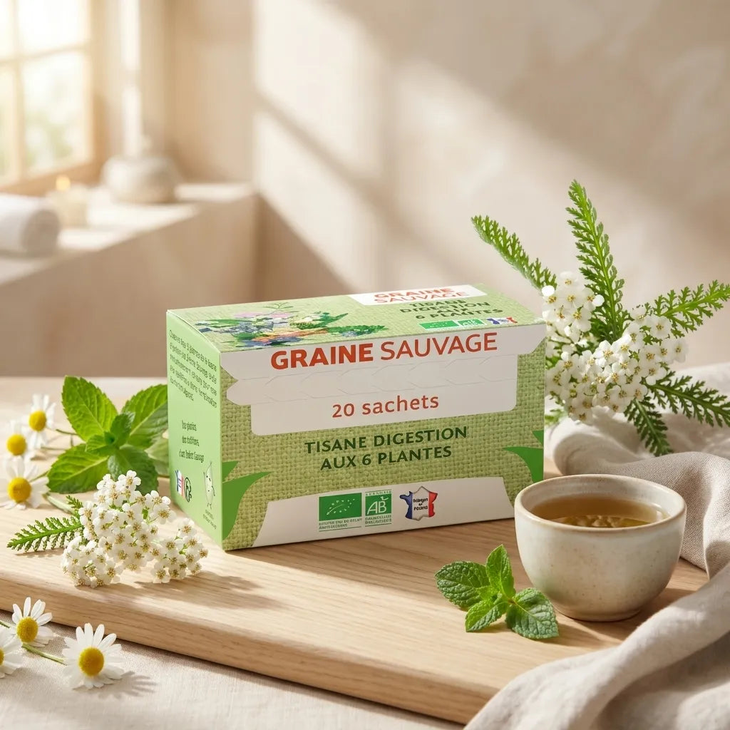 Boîte de Tisane Digestion Bio Vegan en infusettes Graine Sauvage avec herbes naturelles