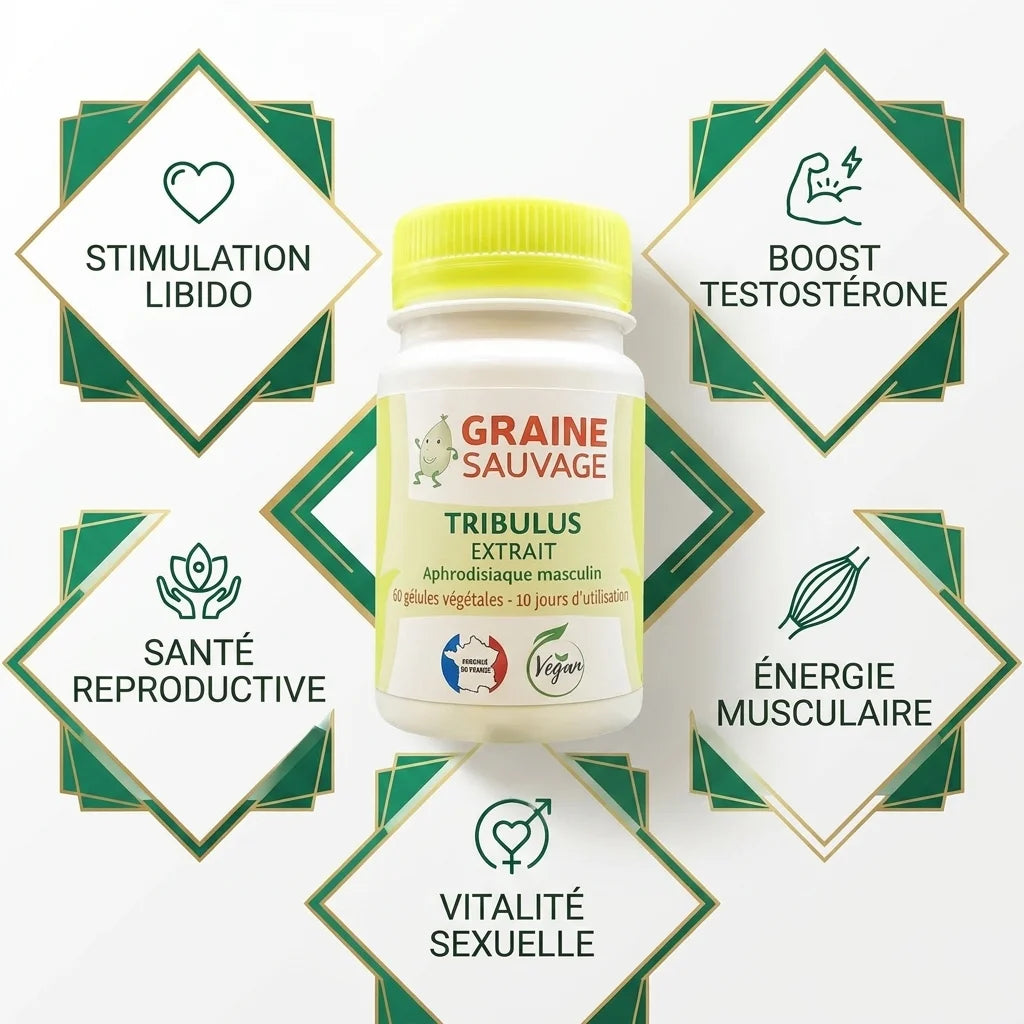 Tribulus extrait vegan en gélules avec ses 5 bénéfices : libido, santé reproductive, testostérone, énergie musculaire