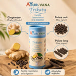 Trikatu Ayurvana gélules avec gingembre, poivre noir et long poivre pour digestion et assimilation