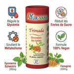 Trimada vegan gélules Ayurvana avec bénéfices : régule glycémie, réduit envies sucre, soutient métabolisme