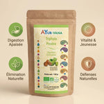 Triphala bio Ayurvana poudre avec bénéfices digestion, élimination naturelle et vitalité