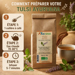 Tulsi bio vegan Ayurvana 100g - guide préparation infusion étapes dosage