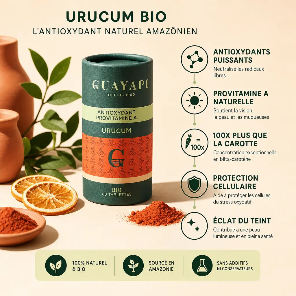 Urucum Bio 80 tablettes Guayapi - antioxydant provitamine A naturelle pour la peau