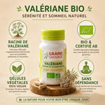 Gélules Valériane Bio Vegan Graine Sauvage avec packaging et certifications AB affichées
