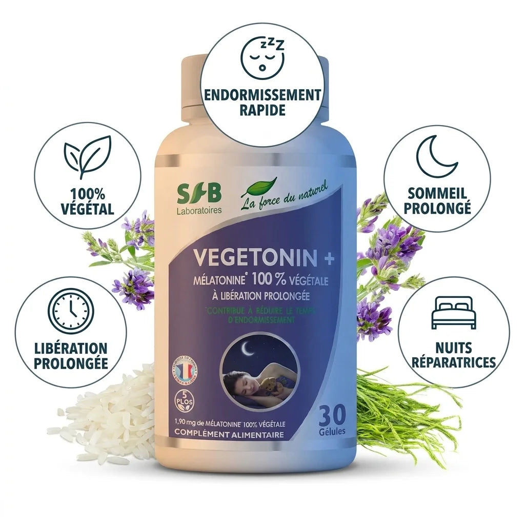 Vegetonin Mélatonine végétale SFB 30 gélules avec bénéfices sommeil réparateur et endormissement rapide