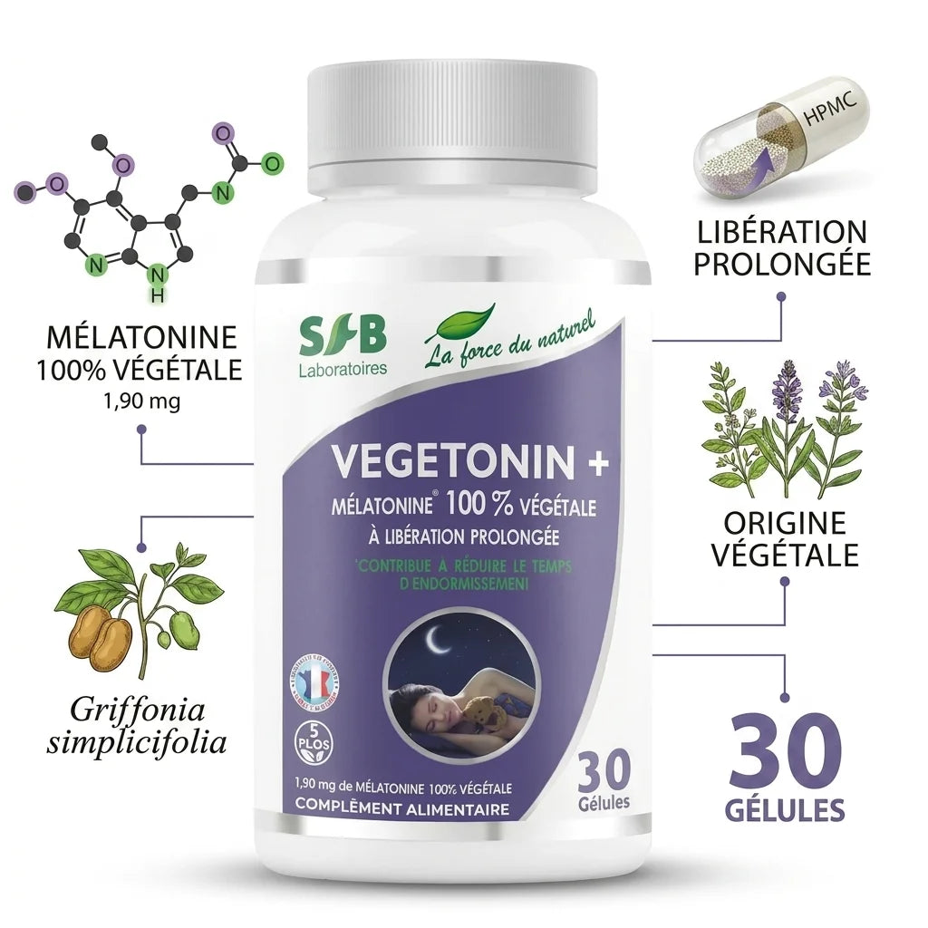 Vegetonin Mélatonine végétale 1,90 mg en gélules avec ingrédients naturels et libération prolongée