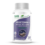 Flacon Vegetonin + Mélatonine végétale en gélules sur fond blanc