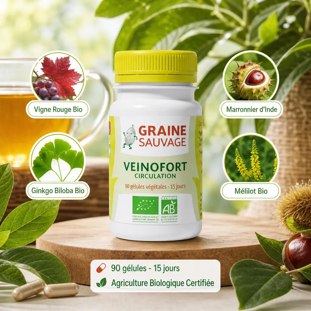 Veinofort Bio 90 gélules Graine Sauvage circulation avec ingrédients naturels biologiques