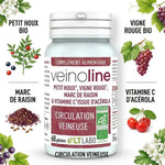 Veinoline bio vegan gélules avec ingrédients naturels petit houx vigne rouge et vitamine C
