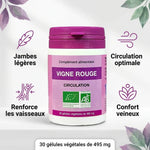 Complément Vigne Rouge bio vegan en gélules avec bénéfices circulation et jambes légères