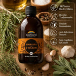 Vinaigre des 4 Voleurs Bio Biofloral 500ml avec 14 plantes bio certifiées et infographie des bénéfices