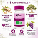 Vinocardia Bio 60 gélules - Bouteille avec Ashwagandha, Arjuna et Raisin Rouge pour la santé cardiaque