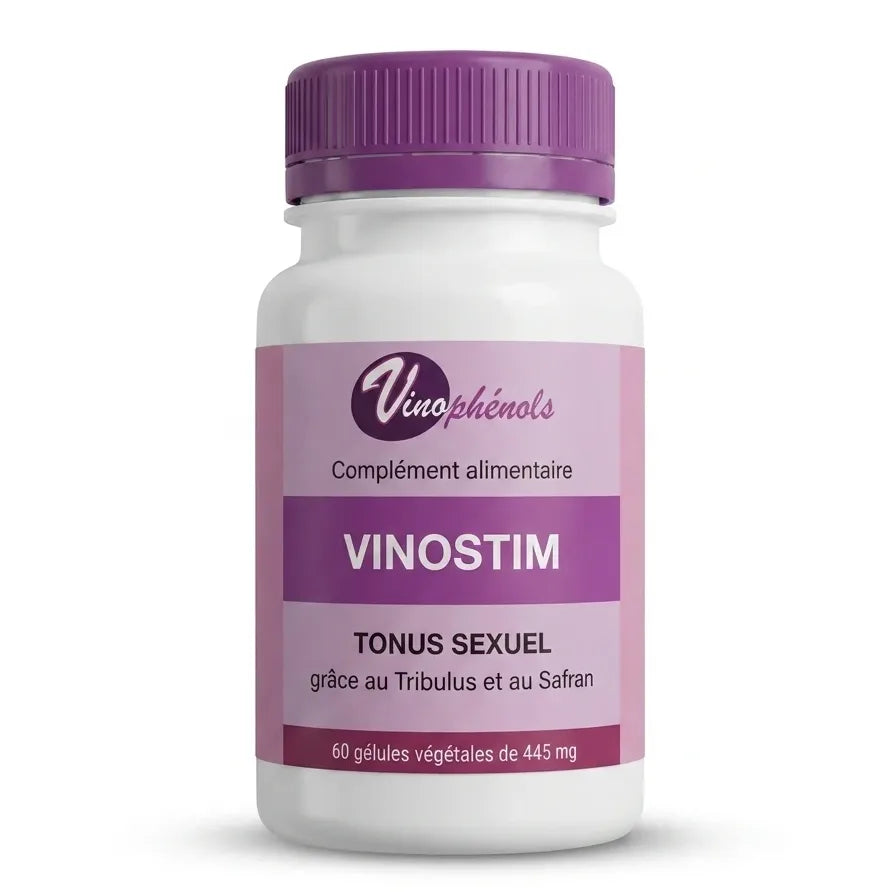 Vinostim gélules Vinophénols flacon complément alimentaire fond blanc