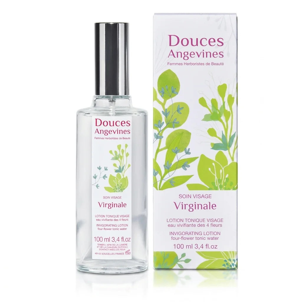 Virginale Lotion Douces Angevines flacon vaporisateur verre avec boîte packaging floral blanc