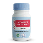 Flacon de Vitamine C liposomale 1000mg en gélules avec étiquette bleue sur fond blanc