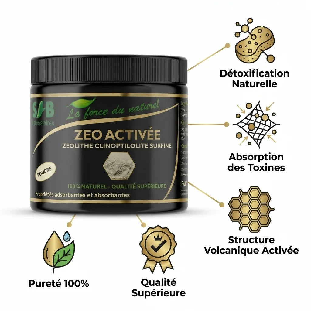 Zeo Activée poudre SFB - Détoxification naturelle, absorption toxines, qualité supérieure