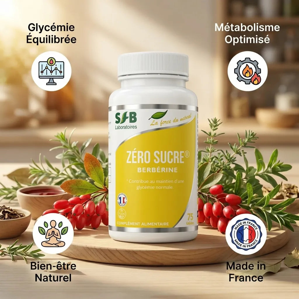 Zéro Sucre Berbérine gélules avec baies et bénéfices : glycémie, métabolisme, bien-être naturel