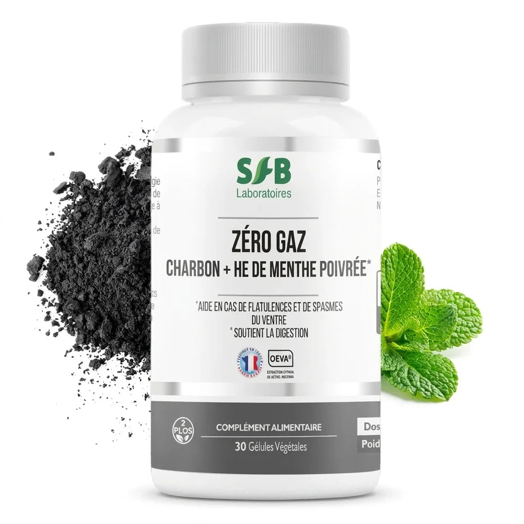 Zéro'gaz SFB - Gélules charbon actif et menthe fraîche pour digestion