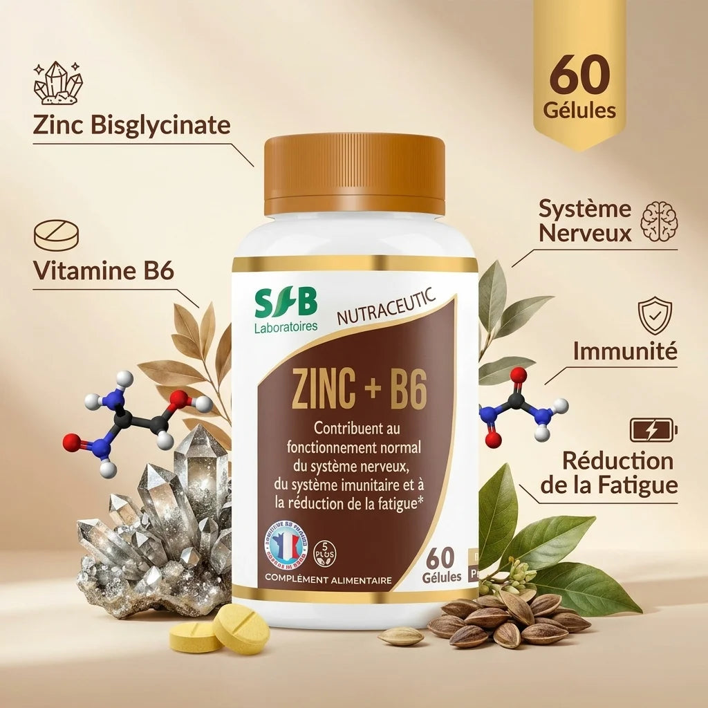 Complément Zinc Bisglycinate + B6 SFB en gélules pour l'immunité et la fatigue
