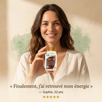 Femme tenant flacon Zinc Bisglycinate + B6 SFB avec avis client 5 étoiles témoignage wellness