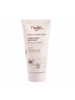 Crème visage matifiante certifiée bio en tube de 50 ml de la marque Najel