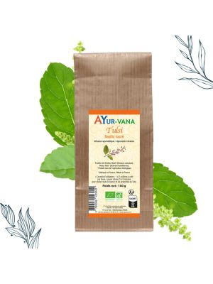 Sachet de 100 g de Tulsi bio en vrac de la marque AYur-vana