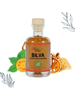 Flacon en verre de 50 g de poudre de bilva bio de la marque Ayurvana