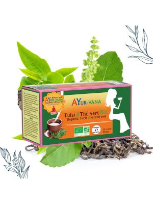 Tulsi et thé vert bio en infusion de 25 sachets AYur-vana