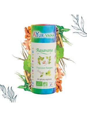 Pilulier de 60 gélules de Rasavana bio de la marque Ayurvana