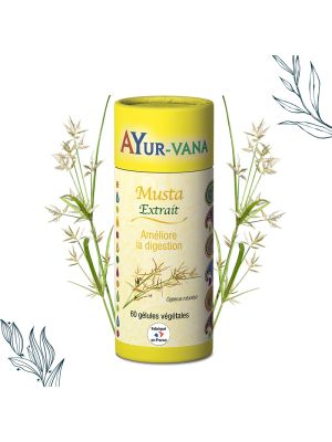 Pilulier de 60 gélules de Musta en extrait de la marque ayurvana