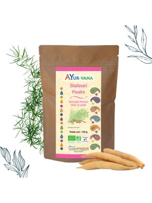 Sachet de 150 g de poudre de Shatavari bio de la marque Ayurvana