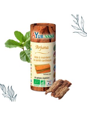Pilulier de 60 gélules végétales d'Arjuna bio d'Ayurvana