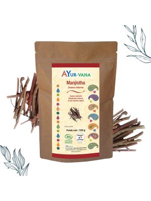 Manjistha en poudre certifié Cosmos Organic de 100g de la marque Ayurvana