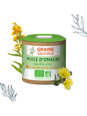 Pilulier de 60 capsules d'huile d'onagre bio de la marque Graine Sauvage
