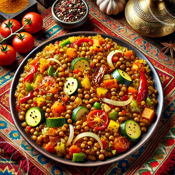 Photo de lentilles et légumes cuisinés à l'indienne