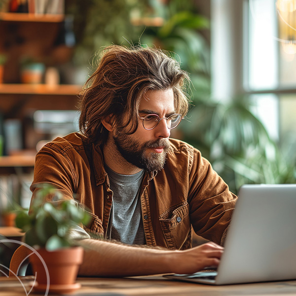 Photo d'un homme sur son ordinateur très concentré