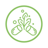Pictogramme d'une gélule ouverte avec des feuilles en son centre