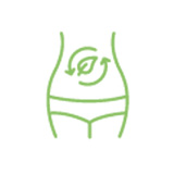 Pictogramme d'un corps comprenant ventre et cuisses avec sur le ventre deux flèches entourant une feuille